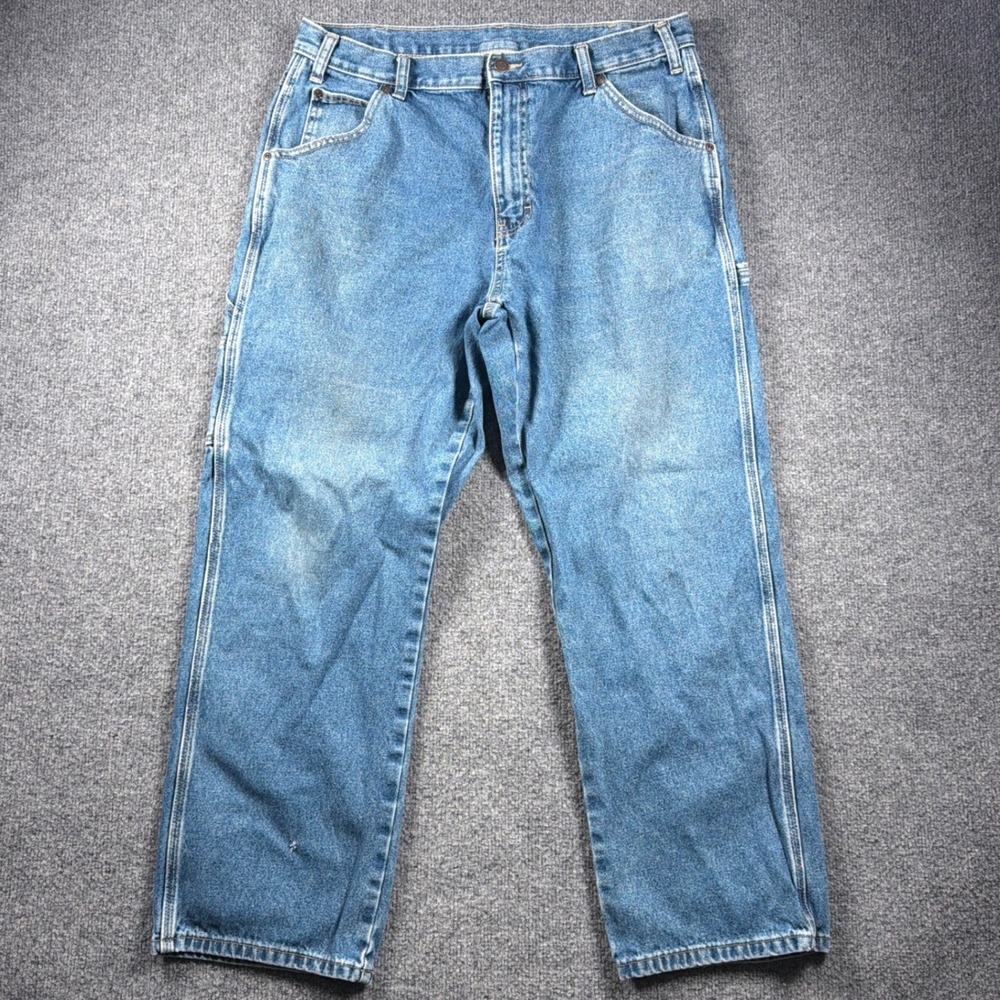 Dickies Carpenter Jeans Mens 34x28 Blue Medium Wash Utility Workwear Denim